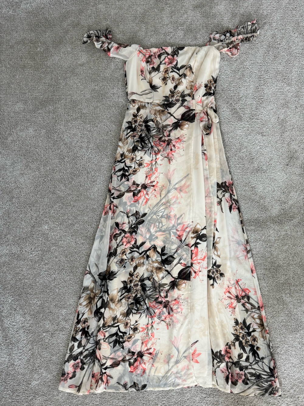 Just Me Cream Maxi Dress with Pink and Black Floral Print Cottagecore Coquette